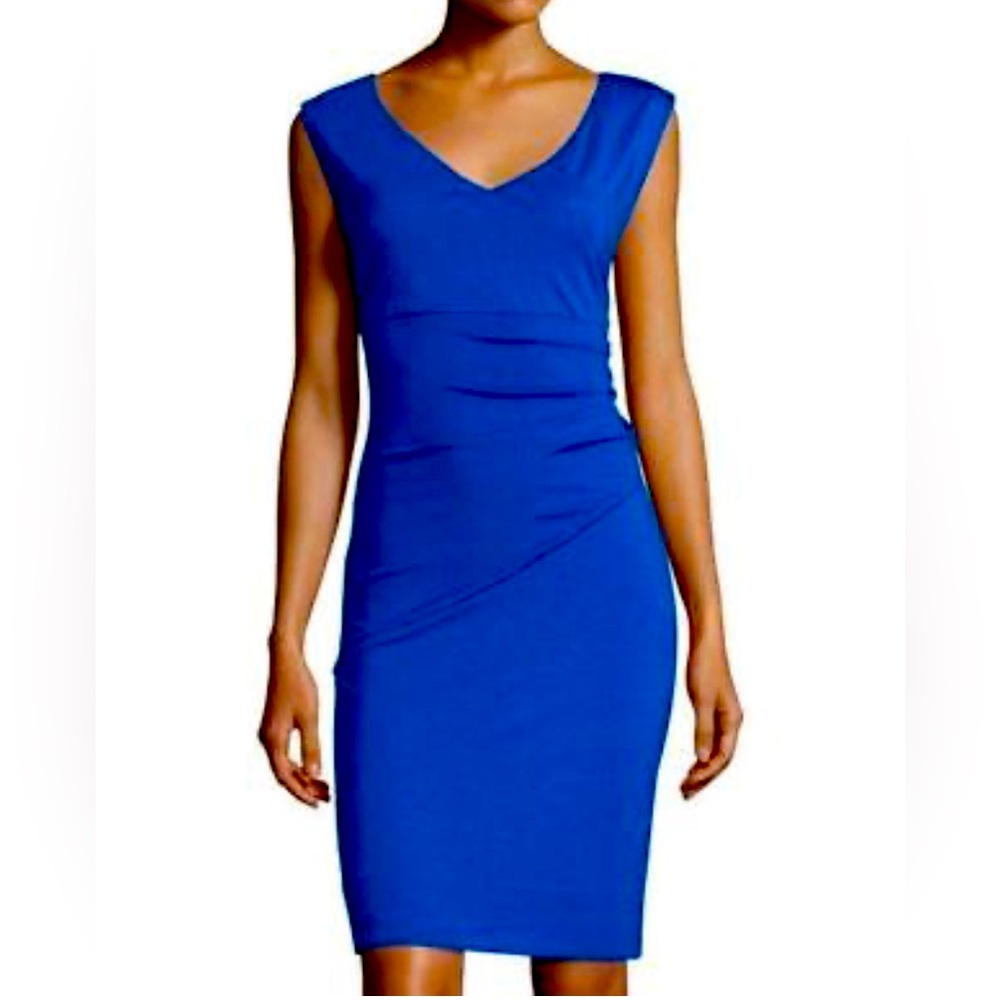 Diane Von Furstenberg  Cobalt Blue Sheath Dress Ruched Waist Sz.2